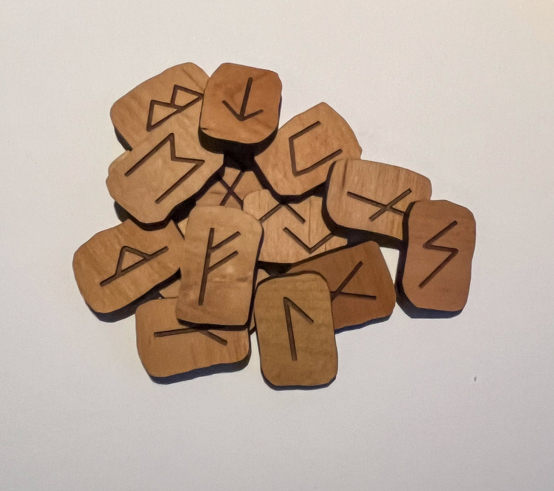 Elder Futhark Rune Set — 26 Handcrafted Pieces in custom Satin Box