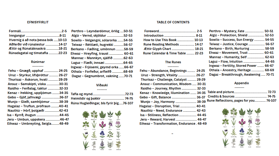 Illustrated Guide to the Nordic Runes Icelandic & English - Custom Cover - Wire-O brochure - Silk paper
