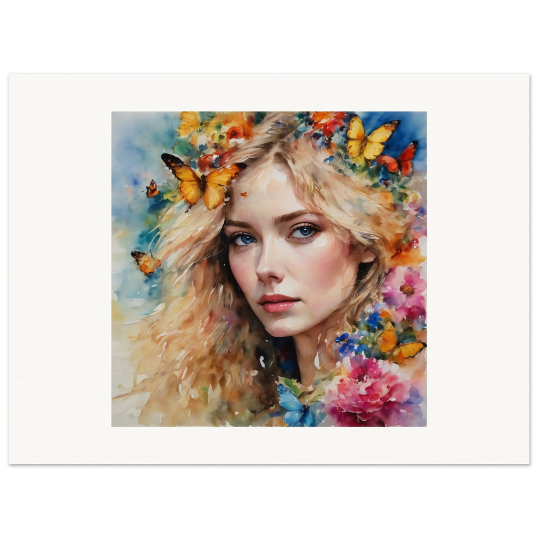 Butterfly Girl, a blond lady with butterflies in her hair